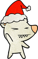 angry polar bear textured cartoon of a wearing santa hat