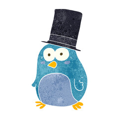 retro cartoon bird wearing top hat