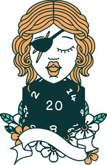 human rogue with natural 20 dice roll illustration