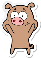 sticker of a happy cartoon pig