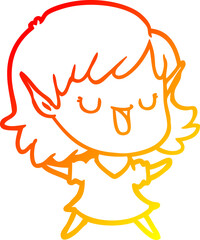 warm gradient line drawing cartoon elf girl