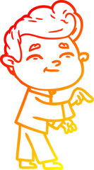 warm gradient line drawing happy cartoon man pointing