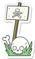 sticker of a cartoon skull bones and warning sign