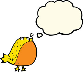 cartoon fat bird with thought bubble