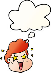 cartoon boy's face and thought bubble in smooth gradient style
