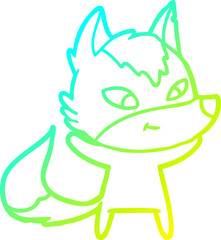 cold gradient line drawing friendly cartoon wolf