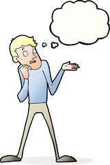 cartoon nervous man with thought bubble