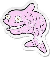 retro distressed sticker of a cartoon happy fish