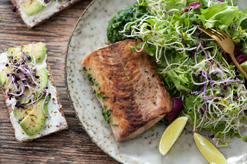 healthy green dinner with fish