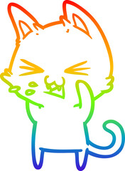 rainbow gradient line drawing cartoon cat hissing