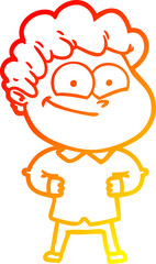 warm gradient line drawing cartoon happy man