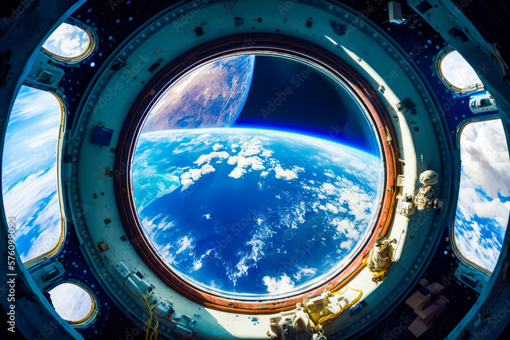 Aufkleber view of the earth from inside space station generative ai