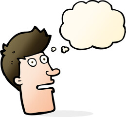 cartoon shocked male face with thought bubble