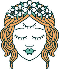 tattoo style icon of female face with third eye