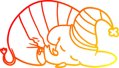 warm gradient line drawing cartoon sleeping elephant in pajamas
