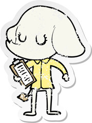 distressed sticker of a cute cartoon elephant