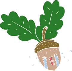 flat color style cartoon crying acorn