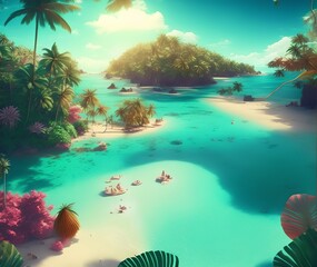 Naklejka premium Paradise World, Generative AI Illustration