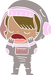 flat color style cartoon talking astronaut yawning