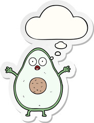 cartoon avocado and thought bubble as a printed sticker
