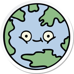 sticker of a cute cartoon planet earth