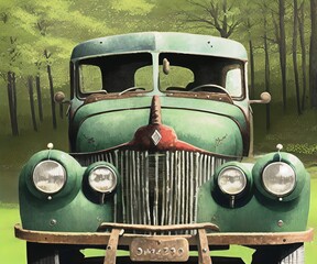 Fototapeta premium Vintage Car, Oil Paint, Generative AI Illustration
