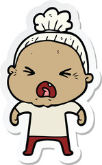 sticker of a cartoon angry old woman
