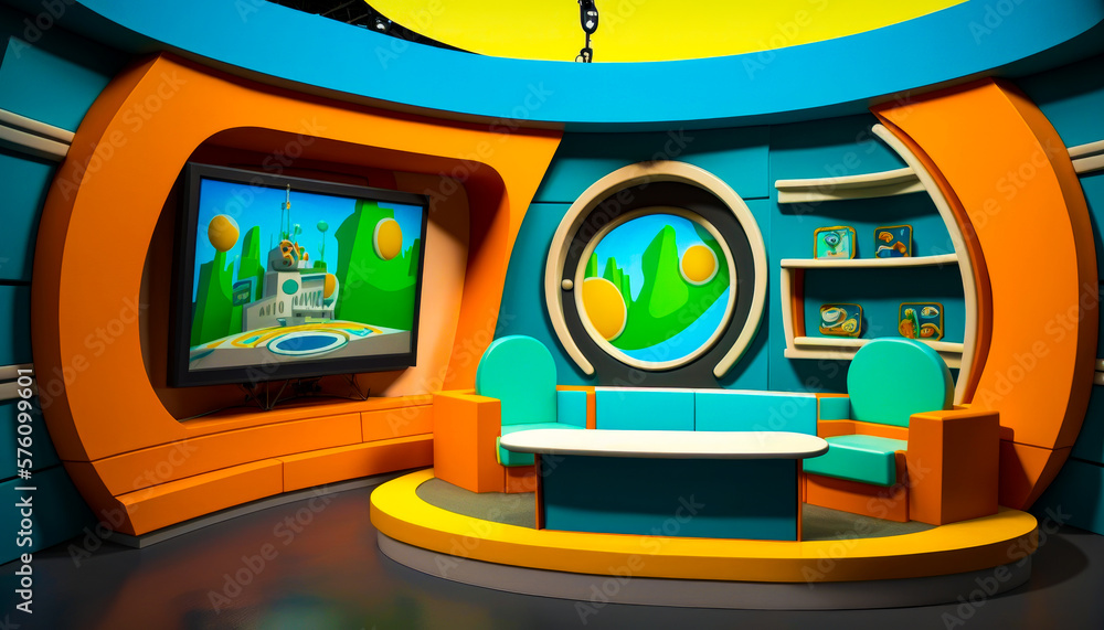 Poster tv set with couch and table in front of it generative ai