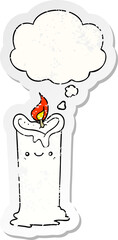 cartoon candle and thought bubble as a distressed worn sticker