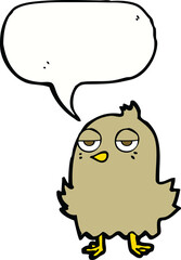 cartoon bored bird with speech bubble