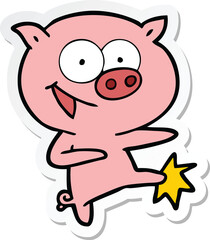sticker of a cheerful dancing pig cartoon