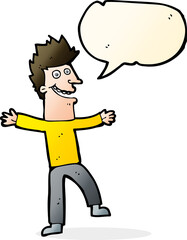 cartoon happy man with speech bubble