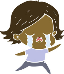 flat color style cartoon girl crying
