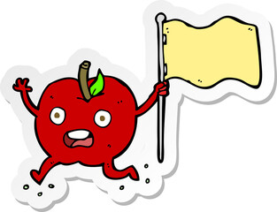 sticker of a cartoon funny apple with flag