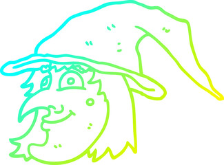 cold gradient line drawing cartoon witch face