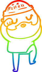 rainbow gradient line drawing cartoon man with beard
