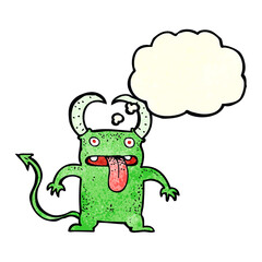 cartoon little devil with thought bubble
