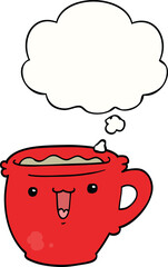 cute cartoon coffee cup and thought bubble