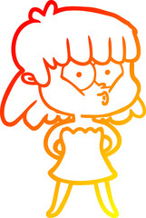 warm gradient line drawing cartoon whistling girl