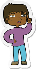 sticker of a cartoon boy with question