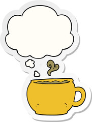 cartoon coffee cup and thought bubble as a printed sticker