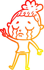warm gradient line drawing cartoon crying woman