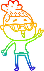 rainbow gradient line drawing cartoon happy woman wearing spectacles