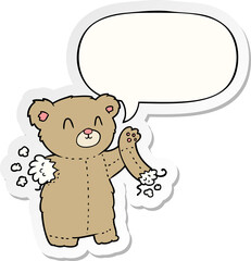 cartoon teddy bear and torn arm and speech bubble sticker
