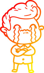 warm gradient line drawing cartoon man crying