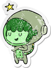 distressed sticker of a cartoon space girl
