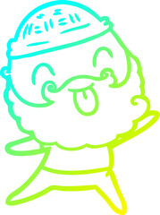 cold gradient line drawing man with beard sticking out tongue