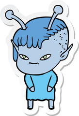 sticker of a cute cartoon alien girl