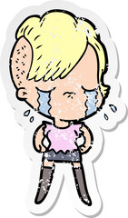distressed sticker of a cartoon crying girl