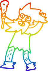 rainbow gradient line drawing cartoon cave man